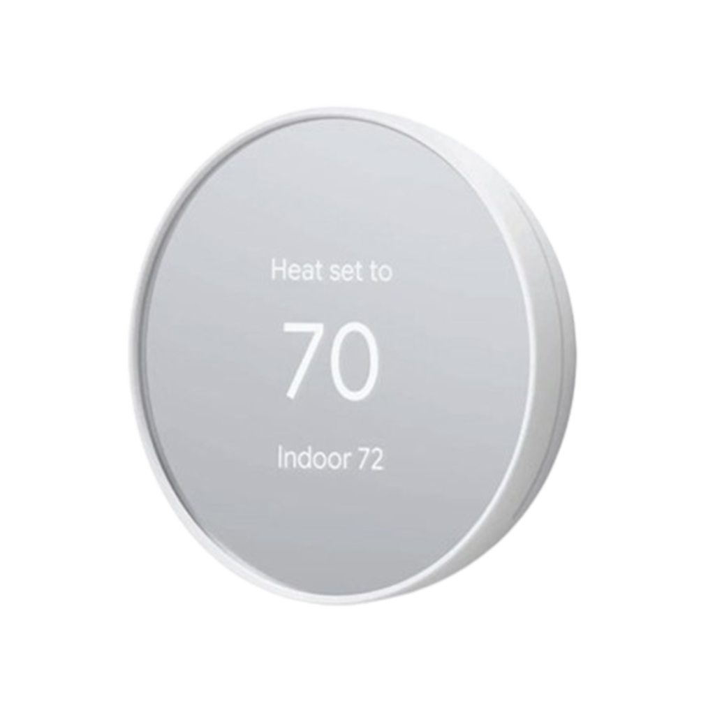 Sleek white Google Nest Thermostat displaying temperature settings, a top-tier option among the best thermostats for heat pumps.
