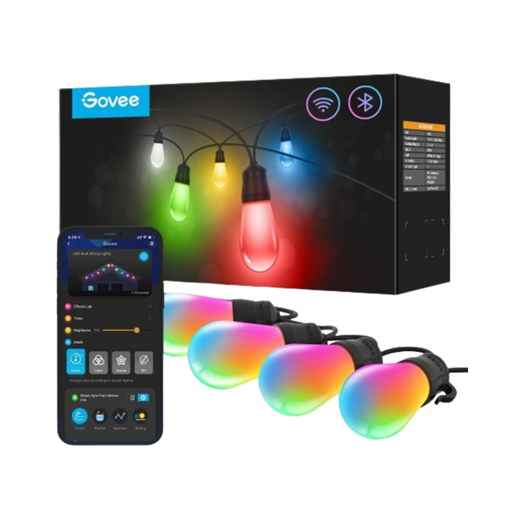 Illuminate your outdoor spaces with the Govee H7021 String Lights, the best outdoor smart light bulbs designed for versatility and colorful ambiance.