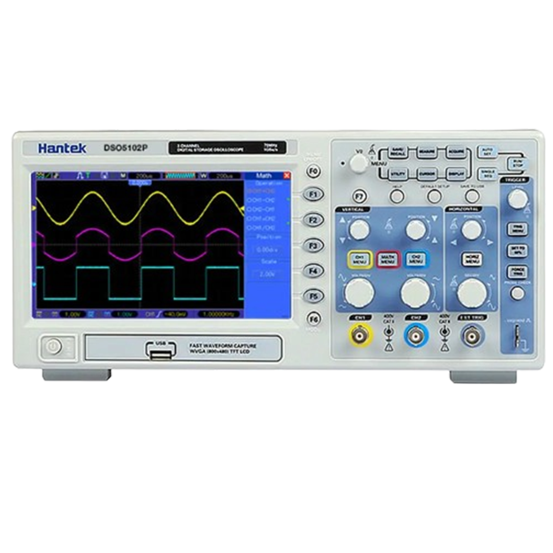 Featuring the Hantek DSO5102P, a oscilloscope with advanced features for comprehensive learning.