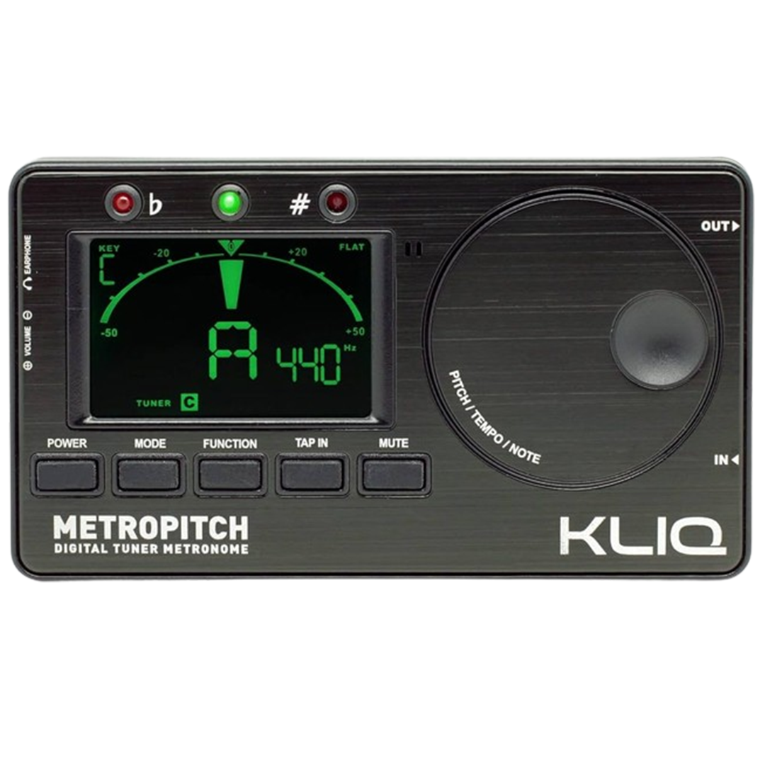 The KLIQ MetroPitch is a highly-regarded gadget for its dual metronome and tuner capabilities, ranking as the best metronome for guitar tuning and tempo training.