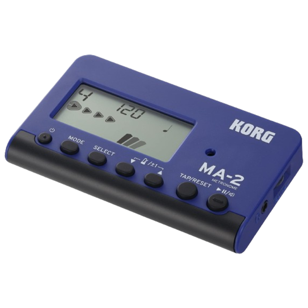 Korg MA2 Digital Metronome in blue and black, a compact and reliable choice for guitarists seeking the best metronome for guitar sessions.