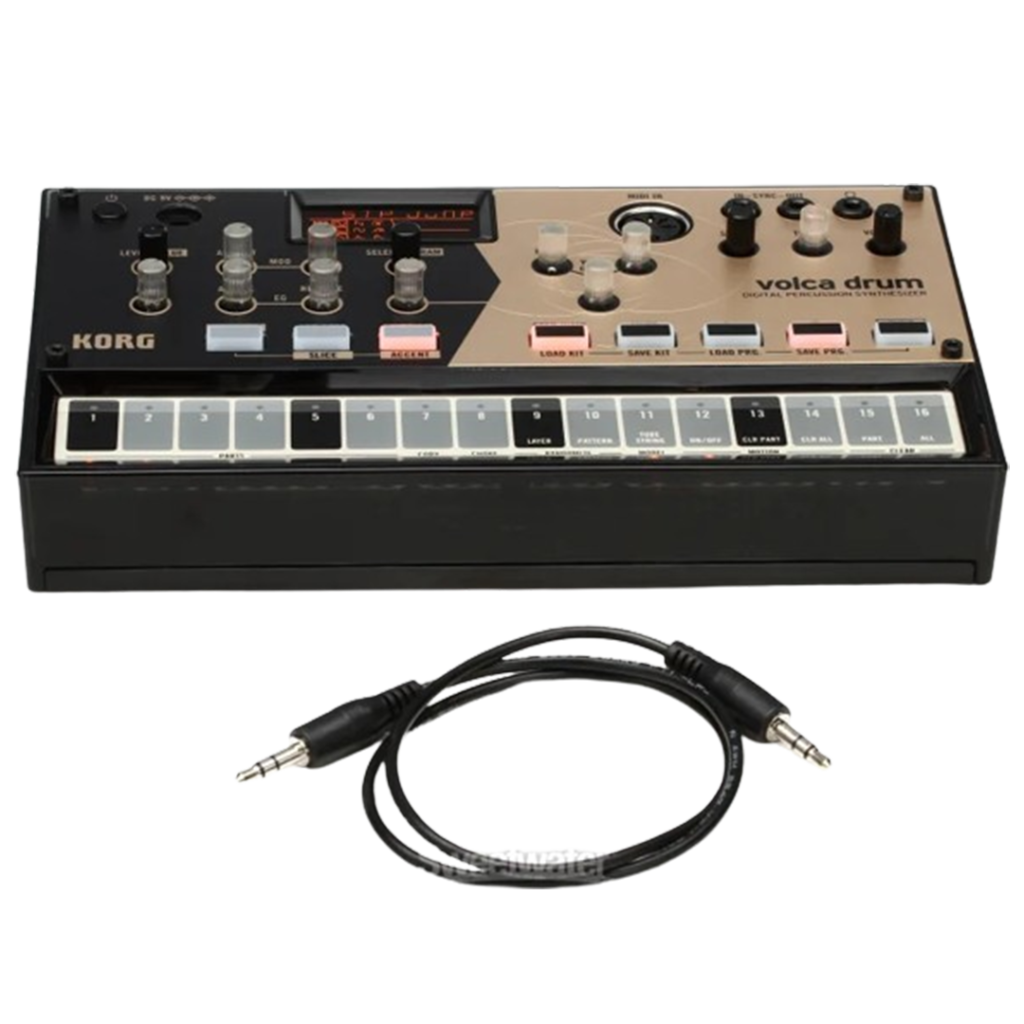 The Korg Volca Drum, known as the drum machine, allows for on-the-go beat creation with its compact size and powerful digital engine.
