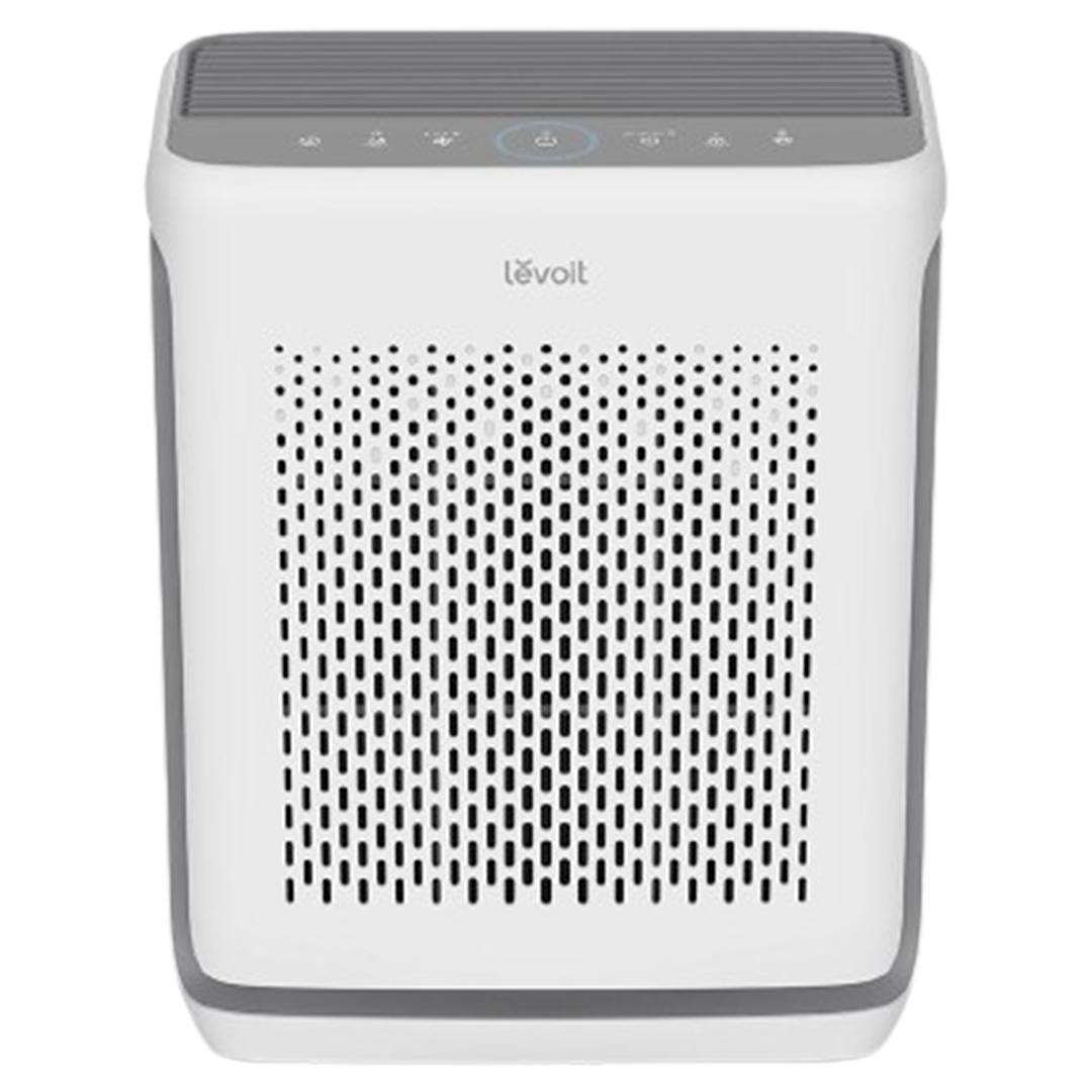 The Levoit Vital 200S is engineered to create a healthier living space, making it one of the best home air purifiers for germs with its white body and intuitive control panel on top.