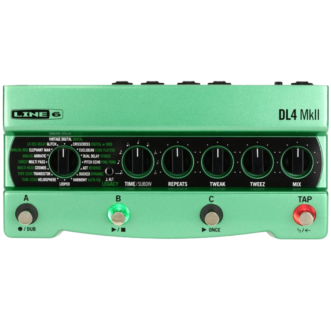 The Line 6 DL4 MkII looping pedal, combining classic echo effects with modern looping capabilities, perfect for creative sound exploration.