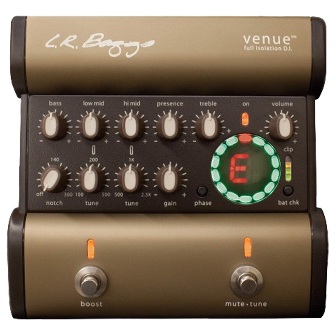 The LR Baggs Venue DI is acclaimed as one of the pedals due to its comprehensive EQ and DI functionality, perfect for live performances.