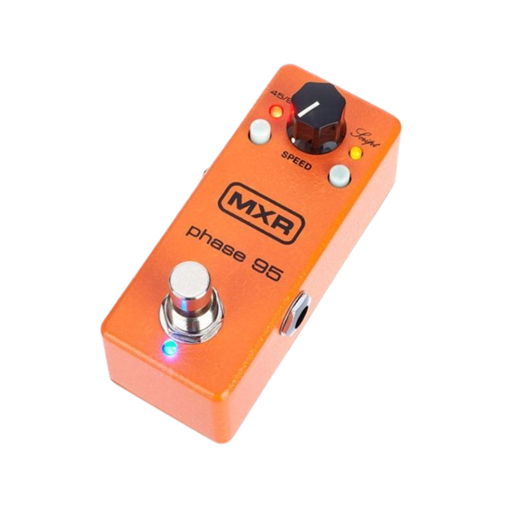 The MXR Phase 95 pedal is highlighted as one of the pedals, delivering subtle phase effects to enrich acoustic tones.