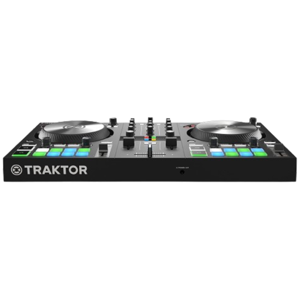 The Native Instruments Traktor Kontrol S2 MK3, a contender for the DJ controller, shown from an angled perspective.