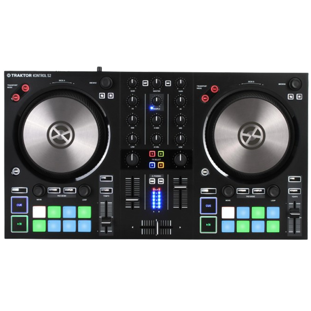 A beginner-friendly Traktor Kontrol S2 MK3 DJ controller, offering intuitive controls and a seamless DJing experience.