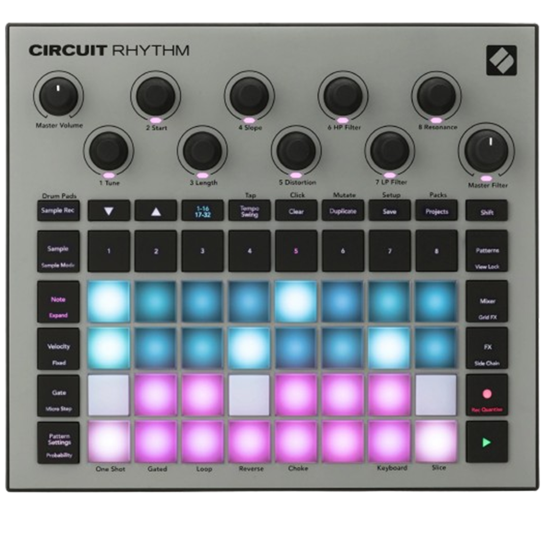 Novation Circuit Rhythm offers fluid sample manipulation and a grid-based workflow, positioning it as a leading sampler for live performances and studio sessions.