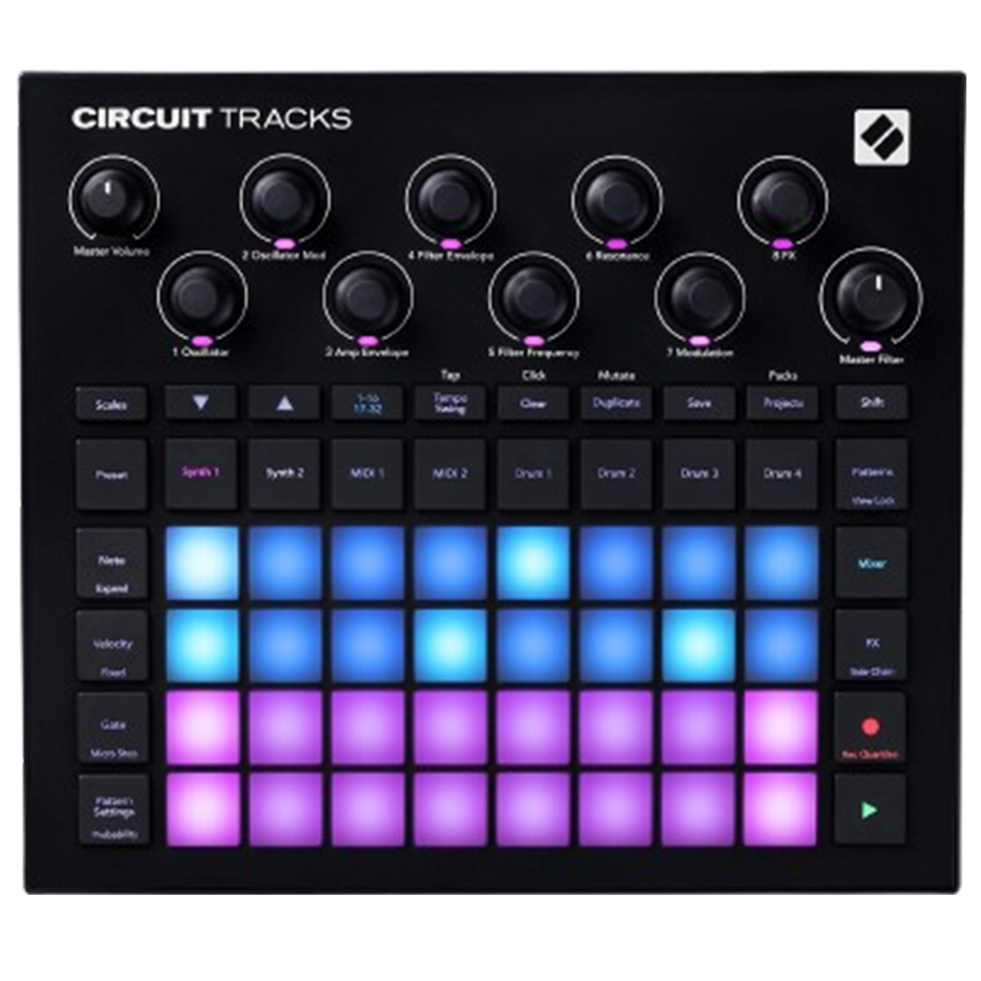 Novation Circuit Tracks is the go-to drum machine, with its vibrant pad interface and hands-on controls for crafting and sequencing beats effortlessly.