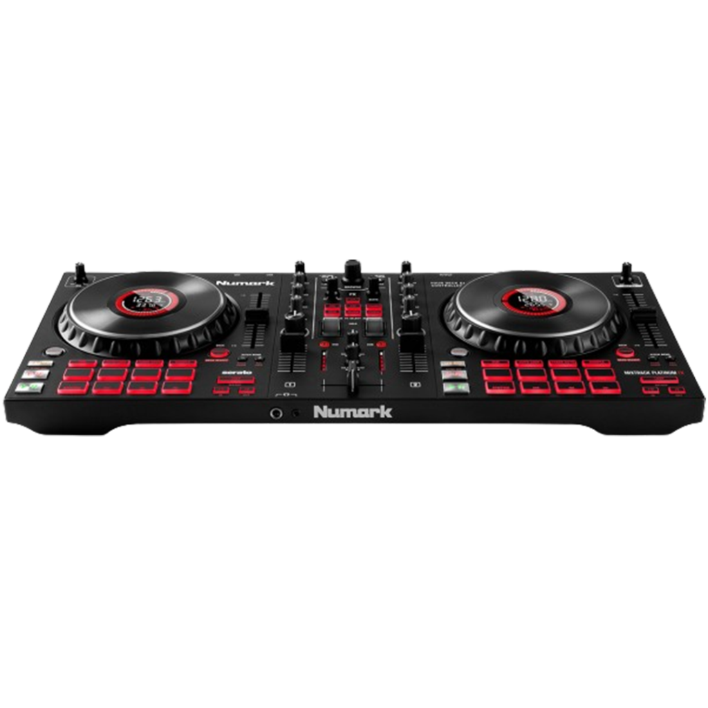 A professional shot of the Numark Mixtrack Platinum FX, offering advanced features as a DJ controller.