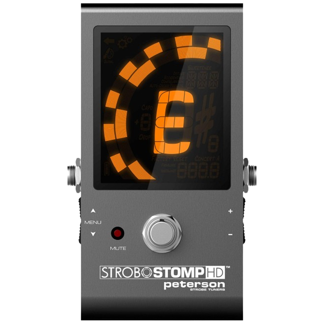 The high-definition display of the Peterson StroboStomp HD tuner pedal showcases why it's a top choice for the best guitar tuner pedal.