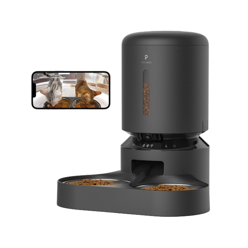 The Petlibro Granary Two-Cat Feeder makes the list for the best automatic pet feeders, sporting a unique black color with dual feeding stations for multiple pets.