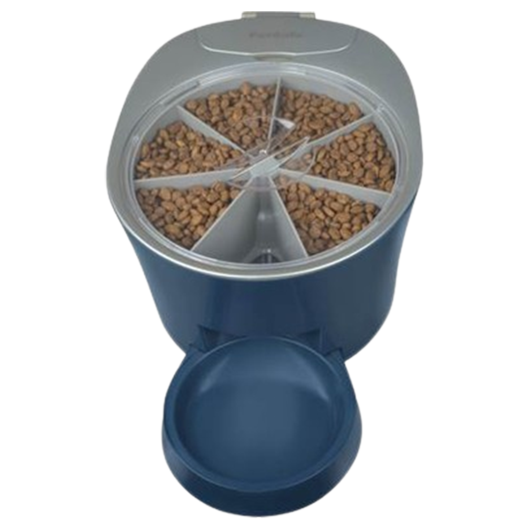 This PetSafe Six-Meal Feeder is a top contender in best automatic pet feeders, featuring a secure, rotating meal tray to maintain optimal pet nutrition.