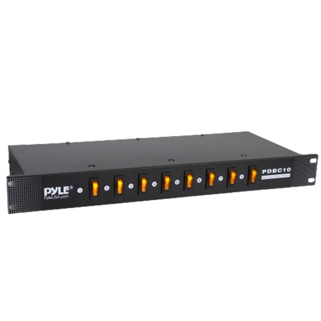 Pyle 8 Outlet Rack Mount Power Conditioner, the best power conditioner for audio racks, providing centralized power management.