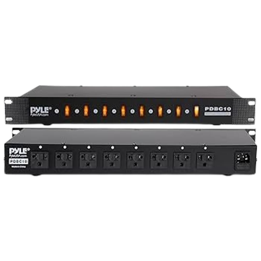 The Pyle 8 Outlet Rack Mount, the best power conditioner for audio equipment, offering comprehensive surge suppression.