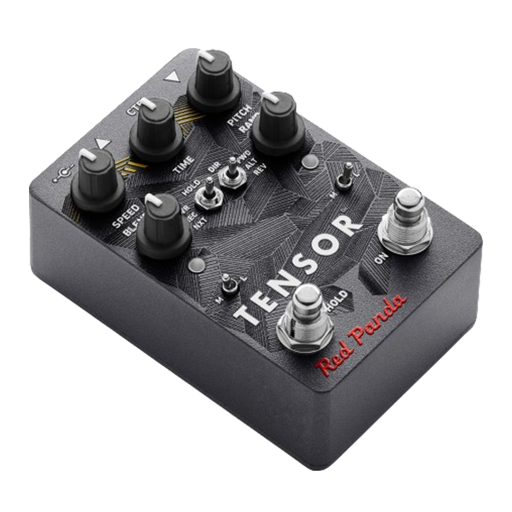 The Red Panda Tensor is a unique pedal that provides live tape effects, pitch shifting, time stretching, and reverse effects, perfect for experimental guitarists and sound designers.