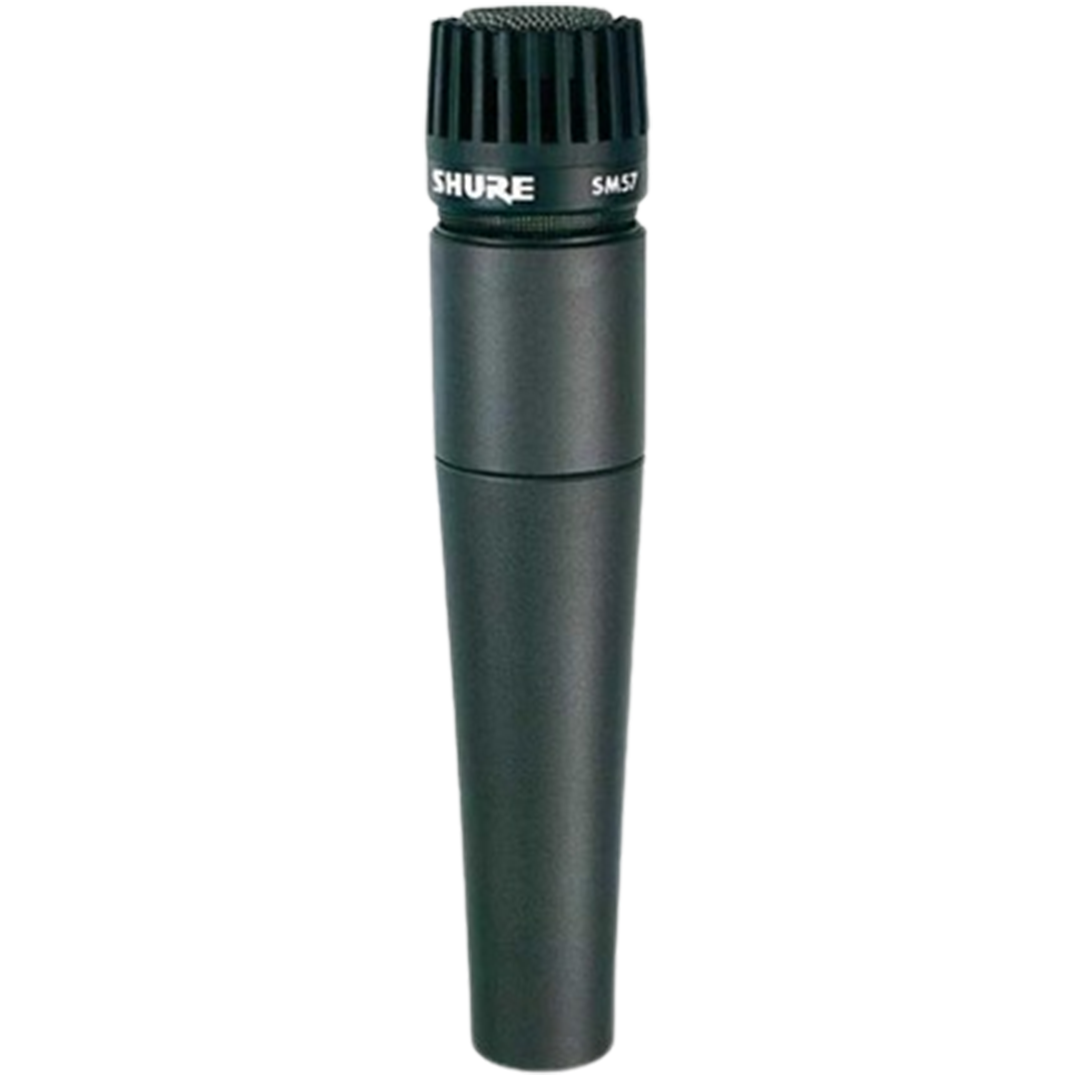 A close-up of the Shure SM57, frequently hailed as one of the best mics for acoustic guitars, capturing every strum with precision.