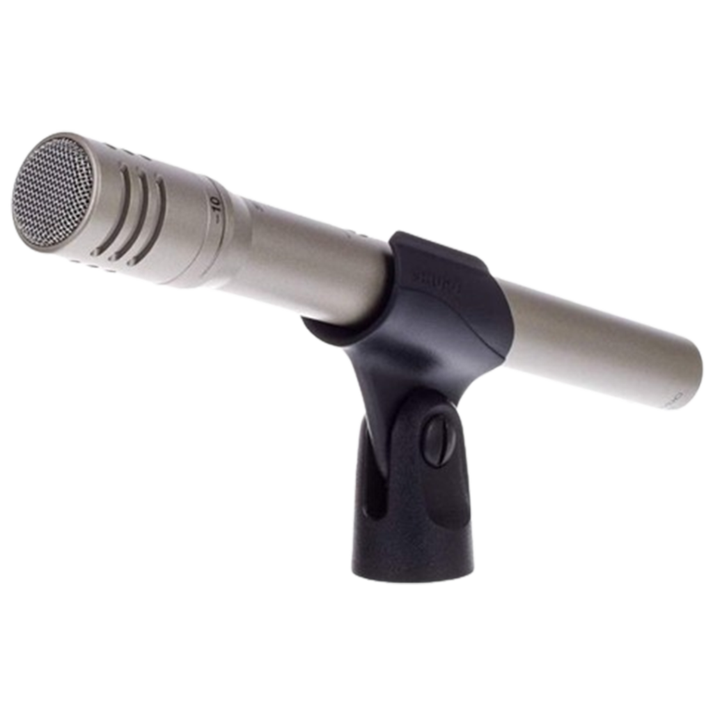 Shure SM81, a condenser microphone renowned among the best mics for acoustic guitars for its flat frequency response and detailed sound.