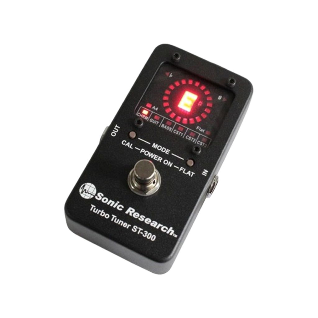 The Sonic Research Turbo Tuner ST-300 shines in functionality, making it a top contender for the best guitar tuner pedal with its precision tuning.