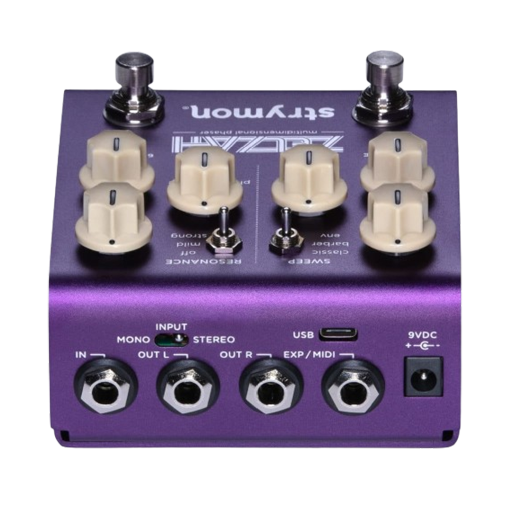 The Strymon Zelzah, with its distinctive purple chassis and versatile controls, offers a multidimensional phaser experience worthy of the phaser pedal title.