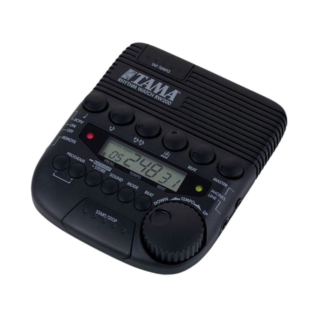 The Tama Rhythm Watch RW200 metronome, featuring an advanced interface, is perfect for drummers who consider it the best metronome for intricate rhythm training.