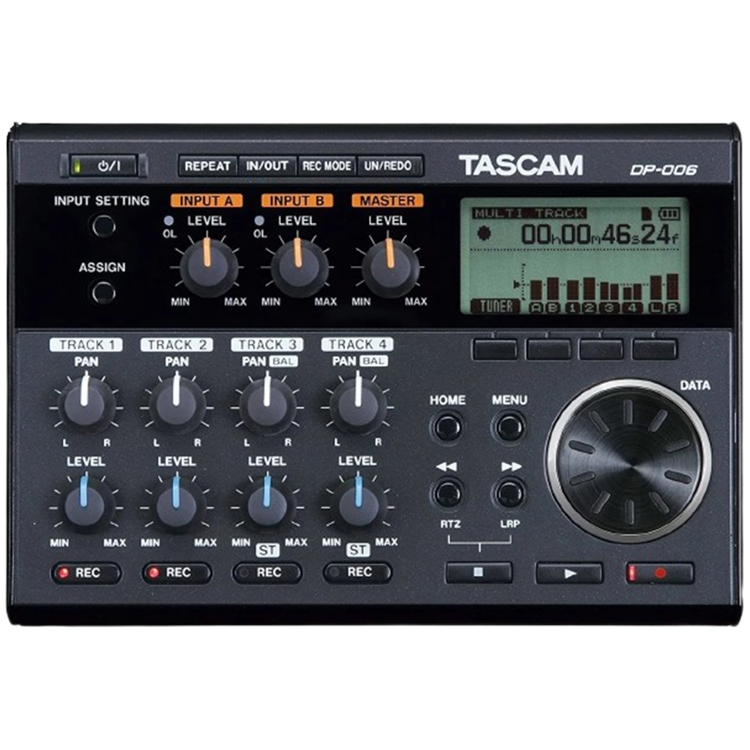 Close-up of the Tascam DP-006 interface, highlighting the features that make it a multitrack recorder for musicians.