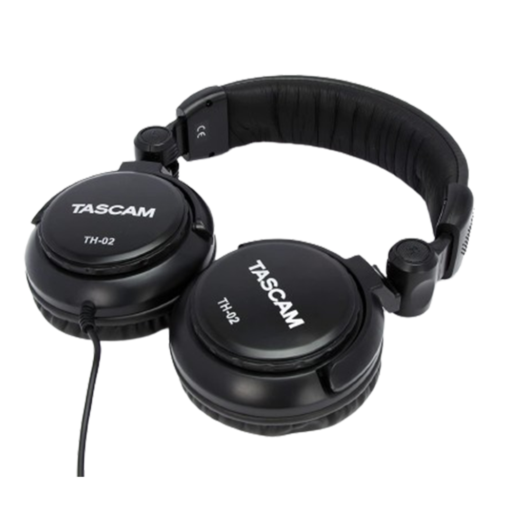 TASCAM TH-02 closed-back headphones are a compact and versatile option, making them one of the best headphones for guitar amp use due to their clear sound output and comfortable design.