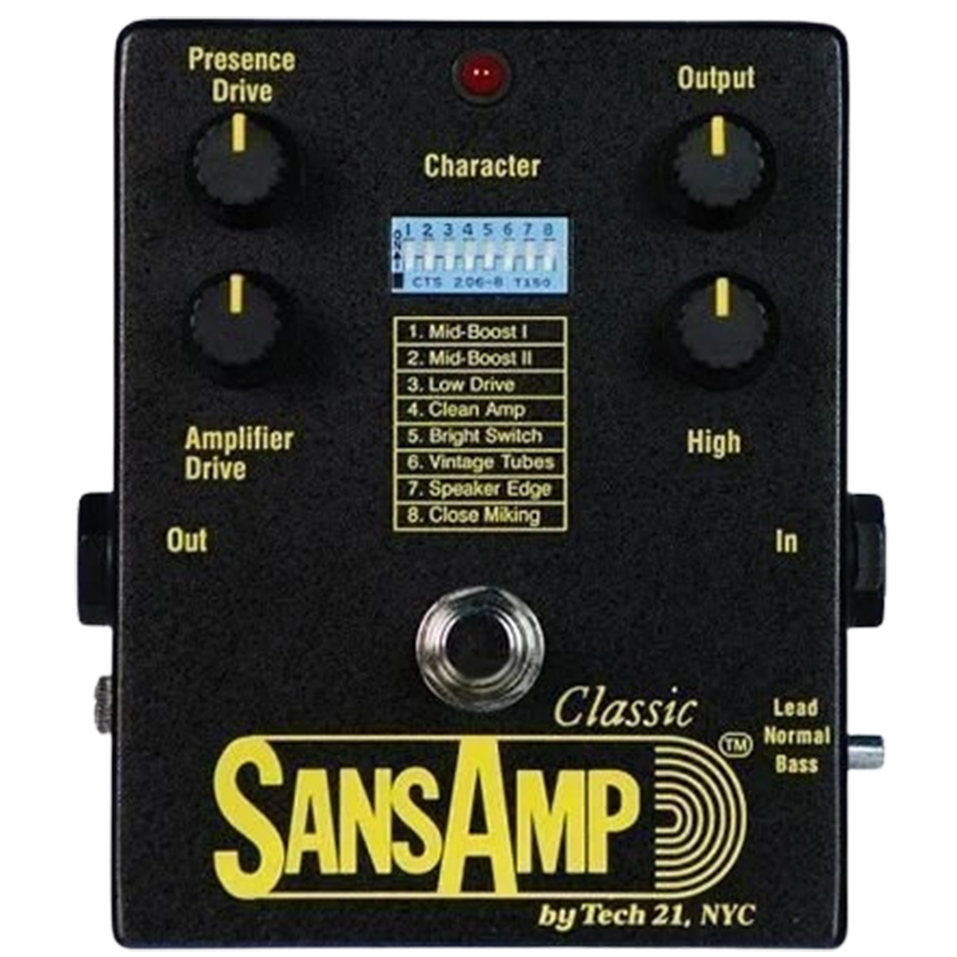 The Tech 21 SansAmp Classic pedal, a staple for bass players, provides a variety of amp emulation settings, ideal for crafting the best bass tones.