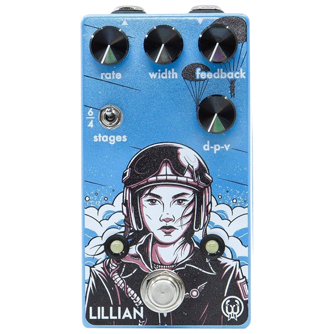 The Walrus Audio Lillian Phaser stands out with its sky blue color and detailed pilot graphics, a strong contender for the phaser pedal with its depth and versatility.
