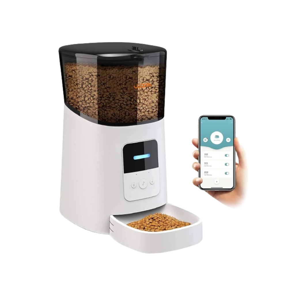 The WOpet Smart Automatic Pet Feeder is a premier device in the best automatic pet feeders category, featuring a minimalist design and smartphone integration for meal scheduling.