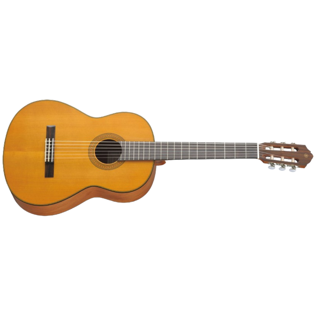 The Yamaha CG122MCH classical guitar, with its matte finish and solid cedar top, offers a resonant tone that is perfect for beginners.