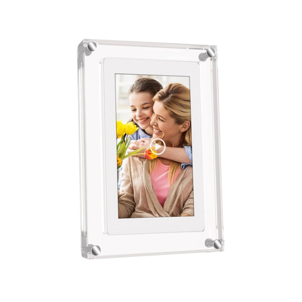 Best battery powered digital photo frame displaying a heartwarming moment between mother and daughter, ensuring your precious memories are always in sight.