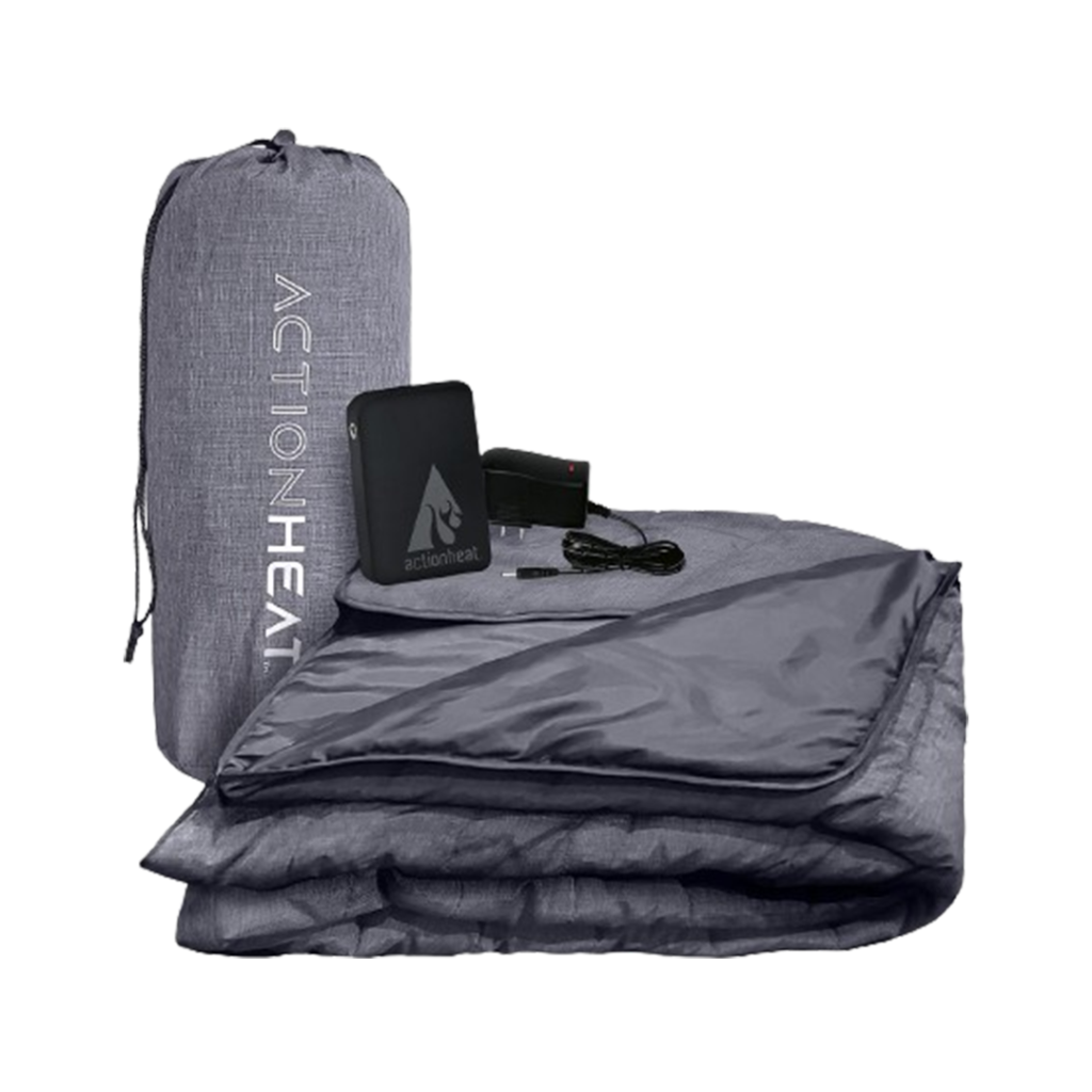 The ActionHeat 7V Heated Blanket showcases its versatility and ease of use, ideal for keeping warm during outdoor activities or at home, part of the best cordless electric blanket collection.