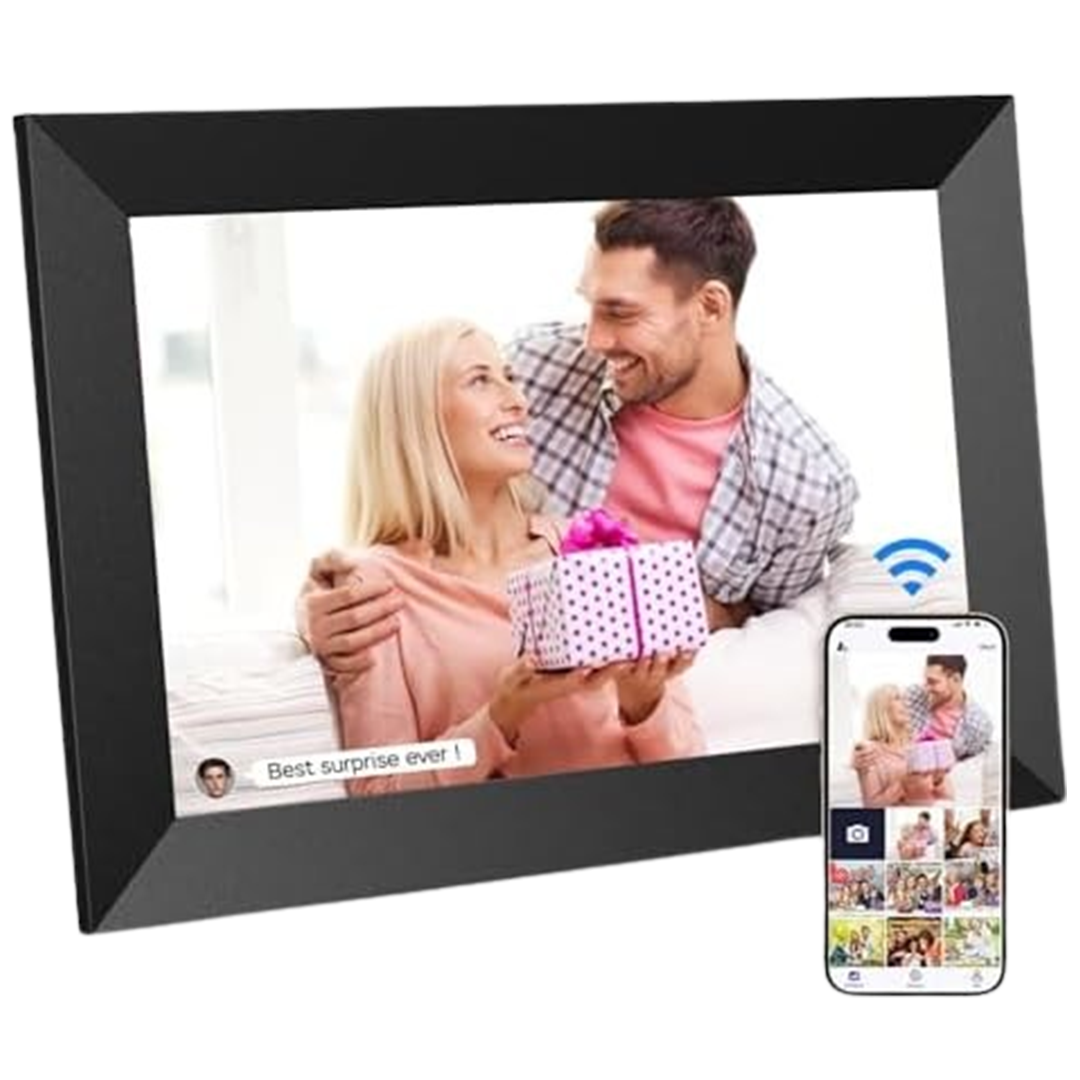 Best battery powered digital photo frame by Aystekmann, showcasing a couple's surprise moment, a gift that keeps on giving.