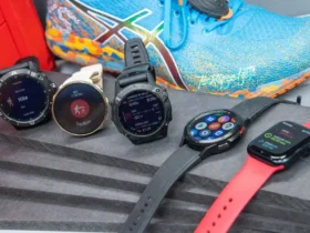 A lineup of high-performance GPS watches for trail running, including the Suunto 9 Baro, set against a backdrop of running gear, showcasing versatility and style.
