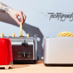 Various models of the best affordable toasters are lined up with a person inserting toast, demonstrating a comparison of toasting capabilities and styles for the ideal breakfast experience.
