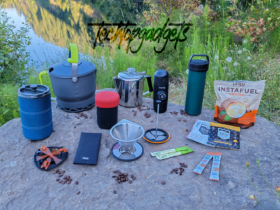 A diverse collection of the best backpacking coffee makers, featuring portable espresso machines, French presses, and percolators, ready for any adventure.