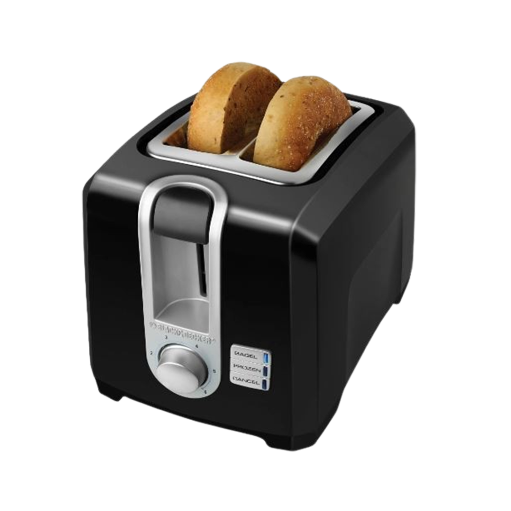 The Black+Decker 2-Slice Toaster in black presents a modern design with simple controls, making it the best affordable toaster for quick and easy use.