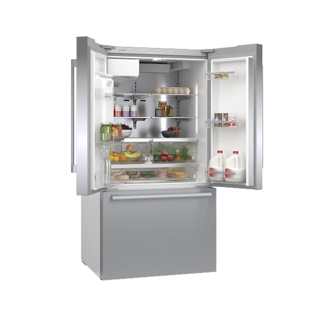 The Bosch 500 Series is the best refrigerator with a nugget ice maker, offering a spacious interior and smart organization features.