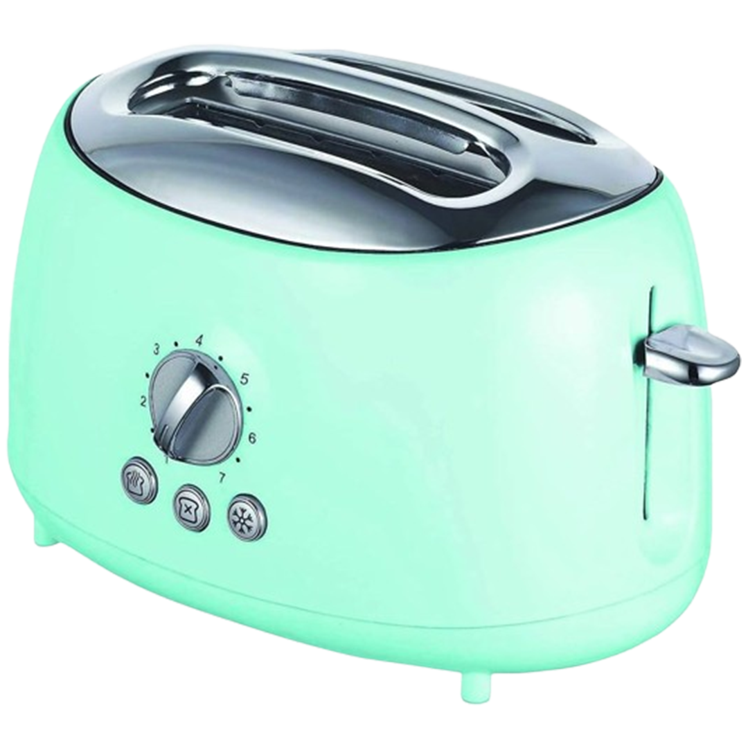 Opt for a minimalist kitchen aesthetic with Brentwood Appliances' cool-touch series toaster in pastel green, a stylish yet affordable best cheapest toaster option.