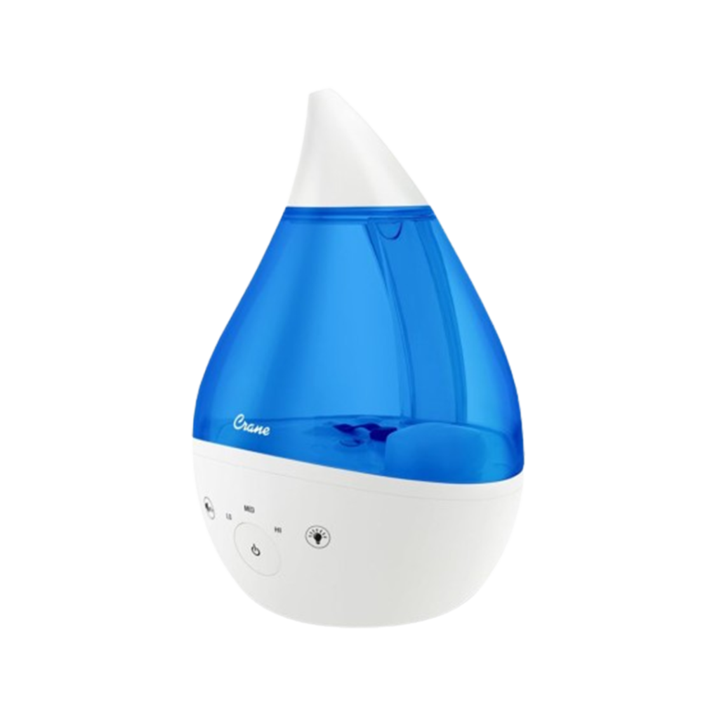 The Crane 4-in-1 Drop Ultrasonic, recognized as one of the best plant humidifiers, offers a unique teardrop shape and efficient moisture delivery.
