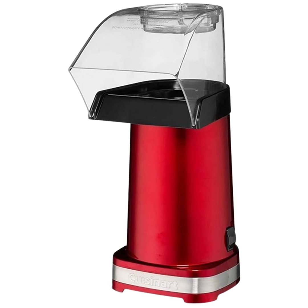 The bold red Cuisinart EasyPop air popcorn maker stands out with its stylish design, ready to deliver the best air-popped popcorn for your snacking pleasure.