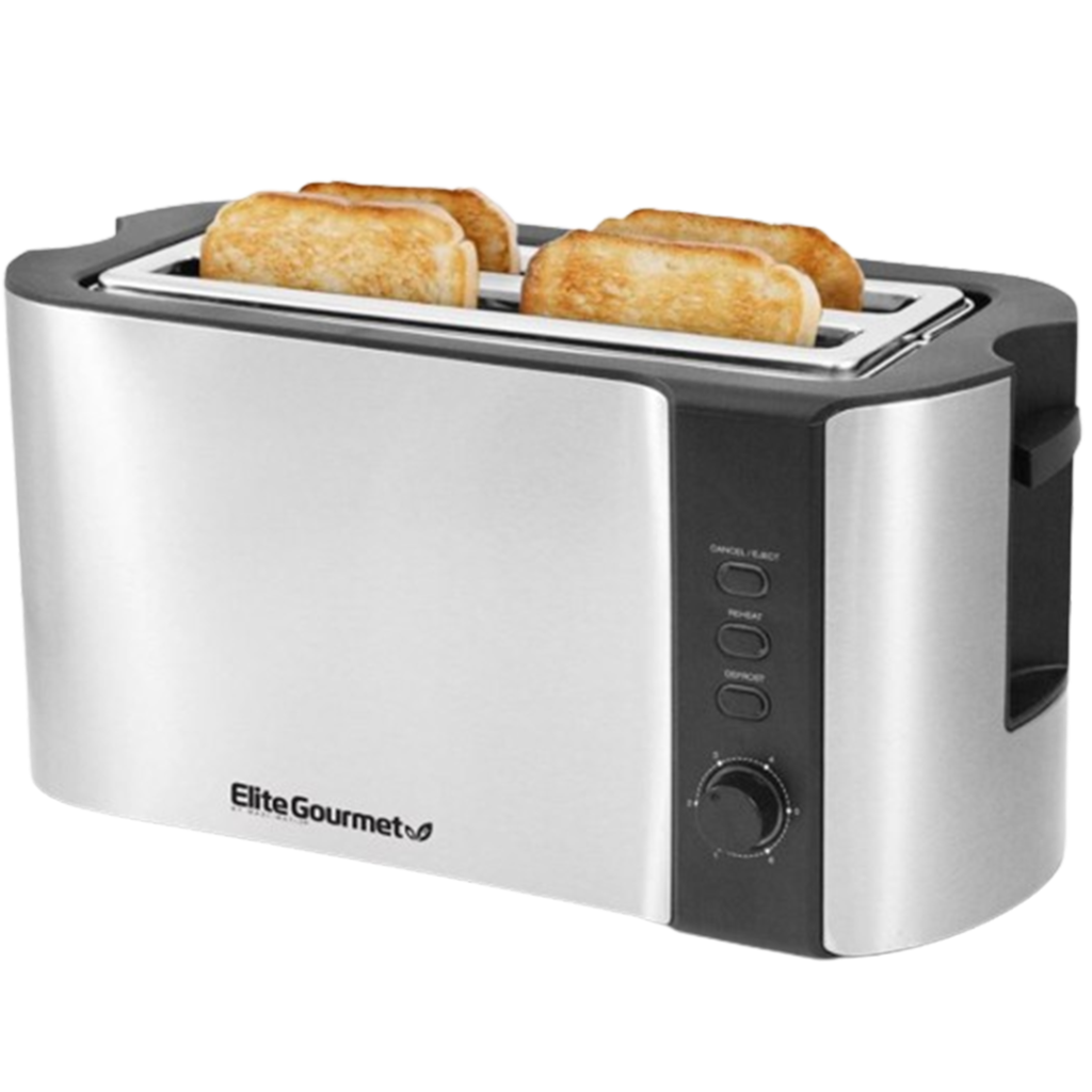 The Elite Gourmet ECT-3100 4-Slice Toaster offers ample space and advanced features, making it the best affordable toaster for entertaining or large family breakfasts.