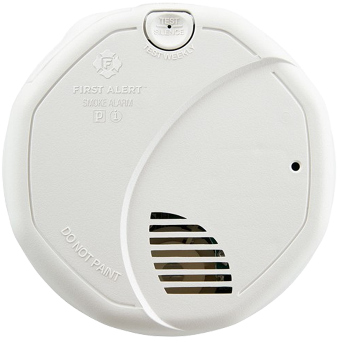 The First Alert SA320CN best smoke and CO detector is shown with its test/silence button and battery indicator, providing exceptional protection against fires.