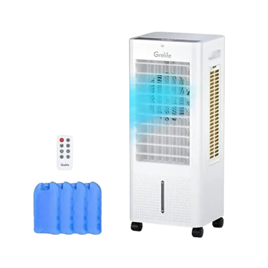 The Grelife cooler is among the best affordable portable air conditioners, offering a tall, white design with easy-to-use controls for efficient cooling.