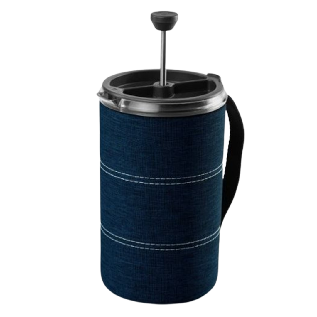 Best backpacking coffee maker for French press lovers, the GSI Outdoors French Press, with a robust design and thermal sleeve.