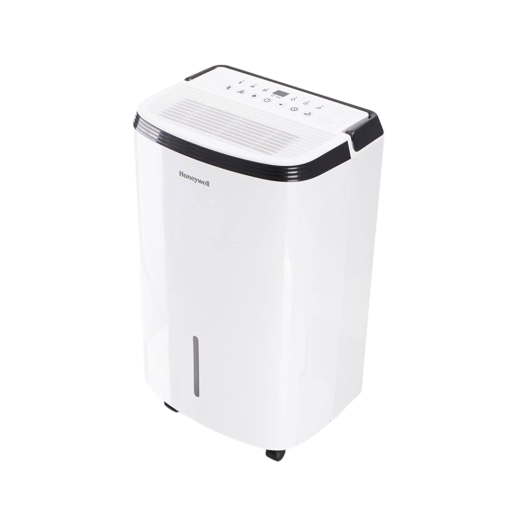 The Honeywell 30-Pint Smart Dehumidifier, a top contender for the best dehumidifier for small bathrooms, featuring a modern control panel.