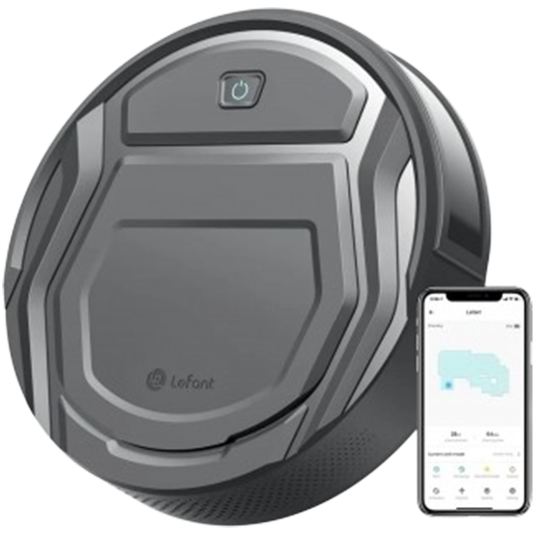 The Lefant M210 Pro robot vacuum captured from above, with its signature design and streamlined controls, offering mapping mastery for those on a budget.