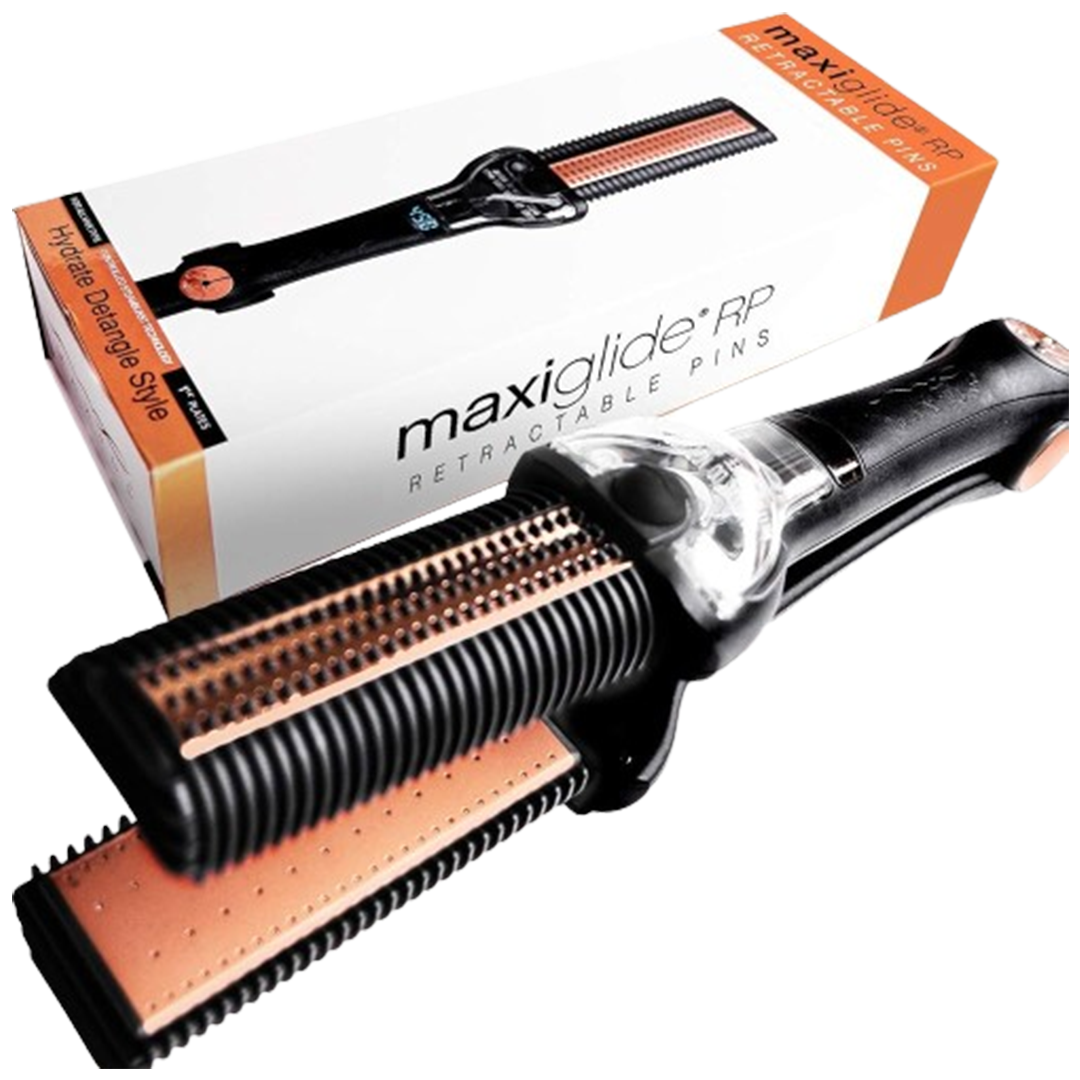 The Maxiglide RP Hair Straightener, with its retractable pins and steam feature, ensures effortless styling for all hair types.
